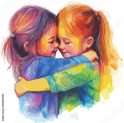 two children hugging