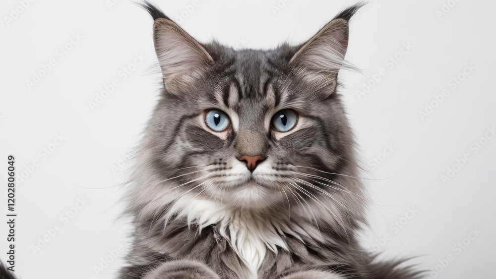 Obraz premium Portrait of Blue maine coon cat on grey background