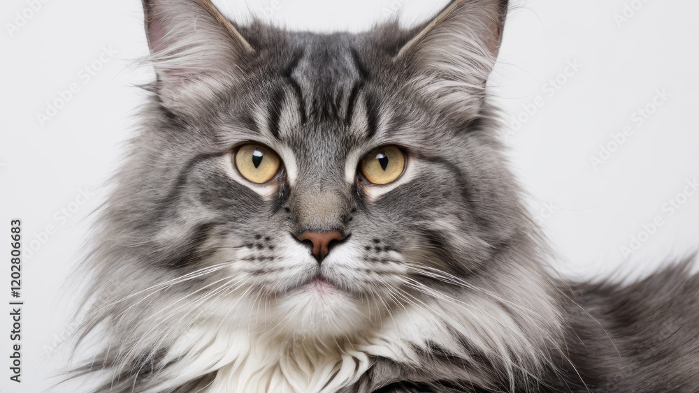 Portrait of Blue maine coon cat on grey background Portrait of Blue maine coon cat on grey background