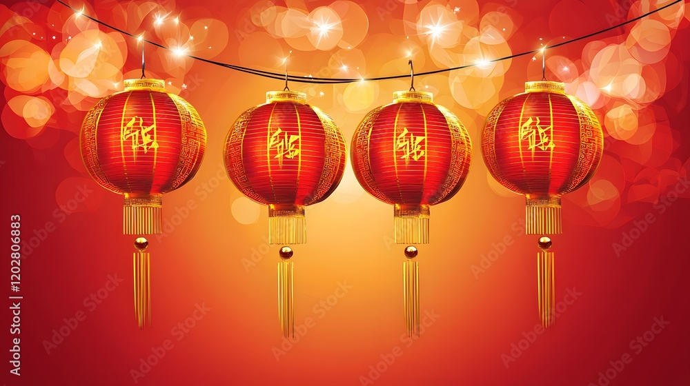 Festive Red Chinese Lanterns Hanging Decor Chinese New Year Celebration Asian Culture Symbol Festive Red Chinese Lanterns Hanging Decor Chinese New Year Celebration Asian Culture Symbol