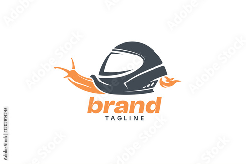 Stylized Snail Shell as Motorcycle Helmet with Flame Body, Playful and Dynamic Logo Symbolizing Speed and Reliability