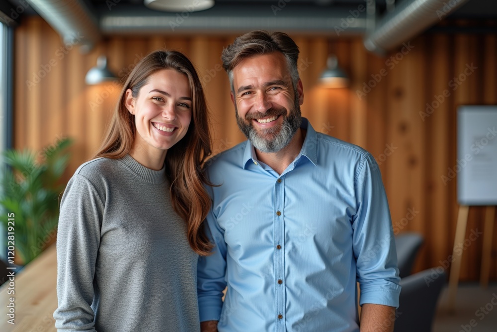 Cheerful Business Colleagues Smiling in Modern Office Space, Demonstrating Professional Relationships and Positive Work Environment Cheerful Business Colleagues Smiling in Modern Office Space, Demonstrating Professional Relationships and Positive Work Environment