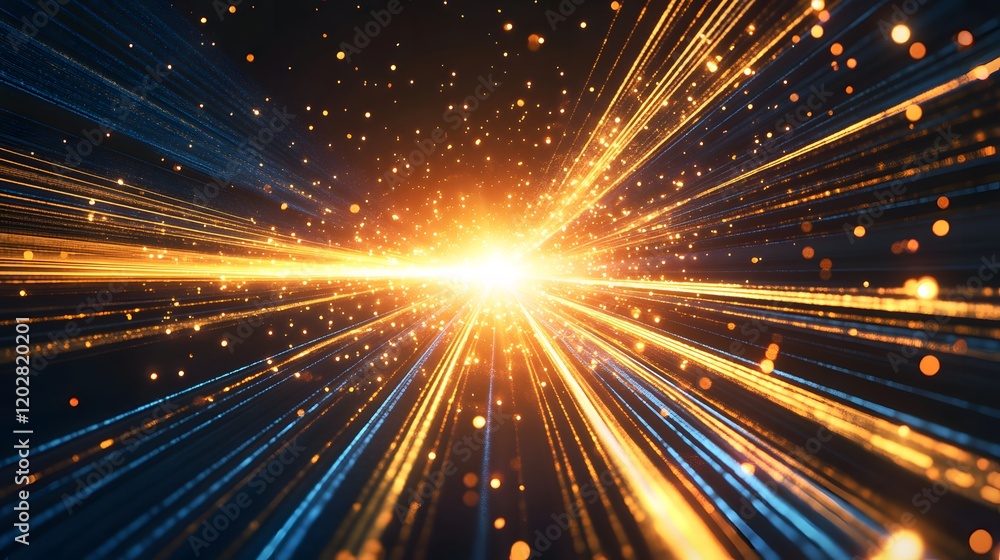 Obraz premium Golden and Blue Light Streaks Converge in Brilliant Explosion