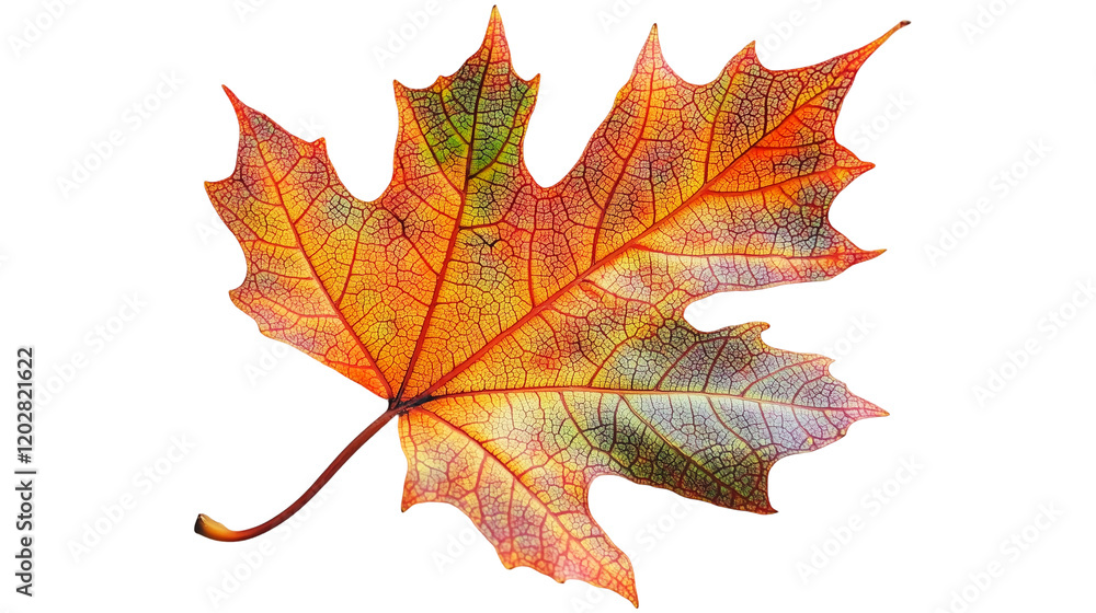 Vibrant Autumn Maple Leaf with Detailed Veins Symbolizing Seasonal Change Isolated on Transparent Background Vibrant Autumn Maple Leaf with Detailed Veins Symbolizing Seasonal Change Isolated on Transparent Background