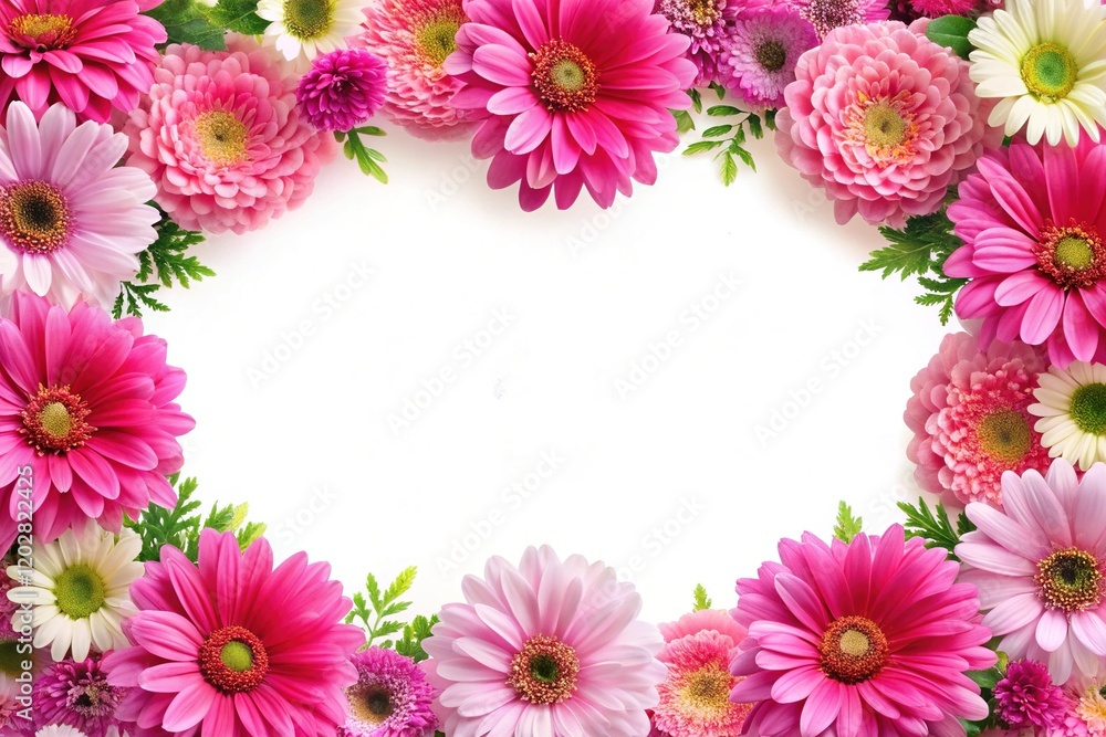Beautiful Pink Flower Border on White Background, AI Art Beautiful Pink Flower Border on White Background, AI Art