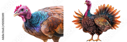 colorful turkeys on white background digital art photo