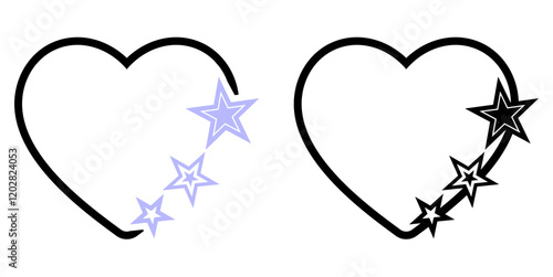 Trendy Y2K Heart and Star Vector Illustration, Set in Retro Futuristic Style, geometric brutalism shapes, Hipster Digital Art, Graphic Design, Stickers and Branding Projects