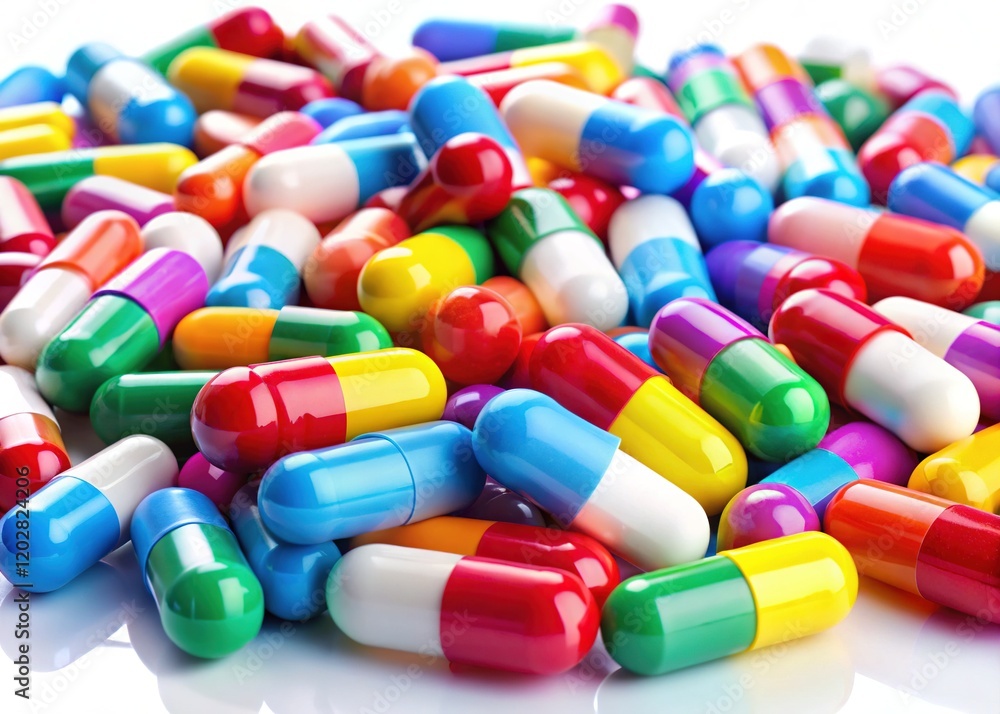 Colorful Capsules and Pills on White Background - High Resolution Colorful Capsules and Pills on White Background - High Resolution