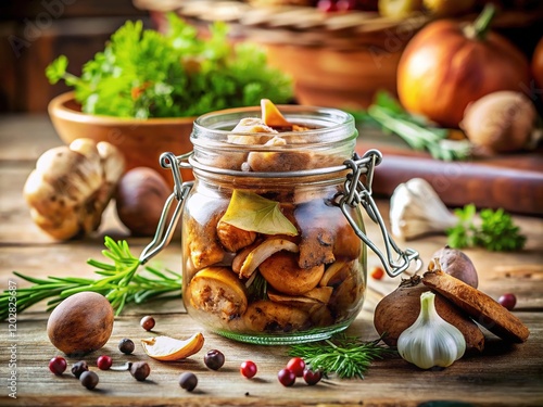 Delicious Marinated Mushrooms: Organic Cep, Autumn Harvest, Jarred Snacks photo