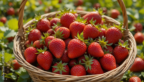 Fresh Ripe Strawberries in Basket Summer Harvest photo