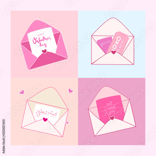 Valentine letters. Mail envelopes with cards