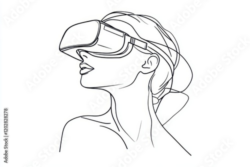 Minimalist Line Art of a Person Wearing VR Headset photo