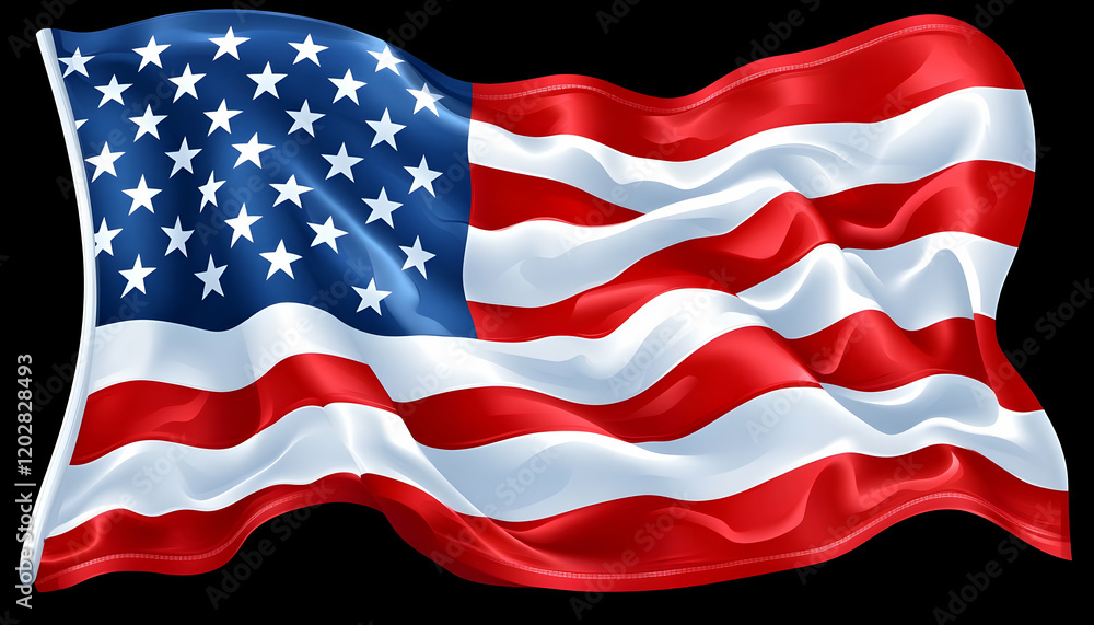 Waving US flag, dark background, patriotic design Waving US flag, dark background, patriotic design