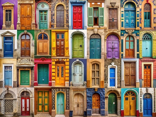 Global architectural silhouettes, a vibrant doors collage. photo