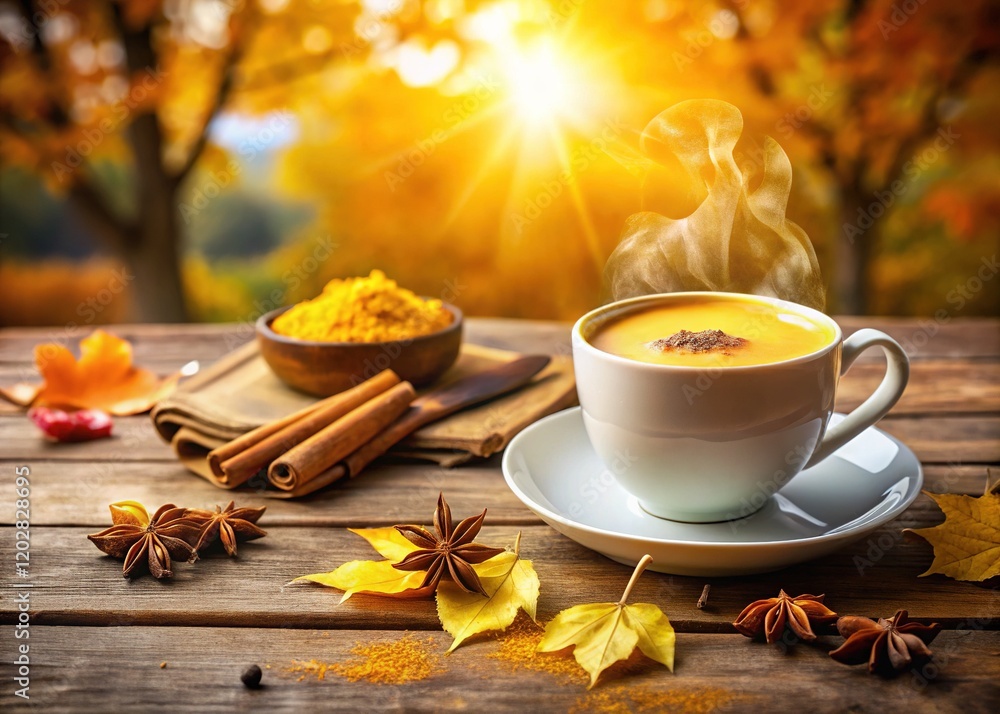 Golden Milk Autumn Evening - Warm Spice Drink Photography
