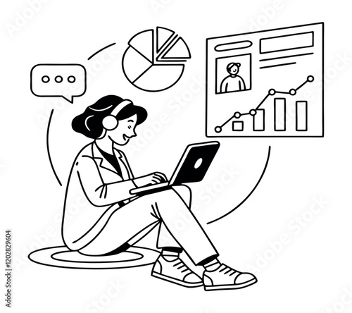 Set business flat line art vector illustration design cartoon character working action style concept. online video conference meeting. Business planning. data analytics