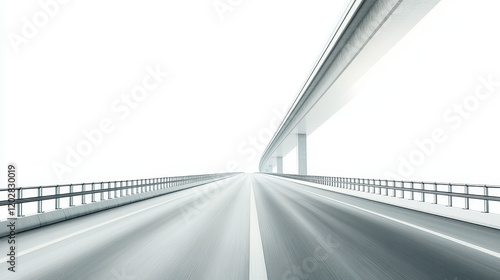 A highway road with white lines, a bridge in the background, a minimalistic and simple design, against a white background photo