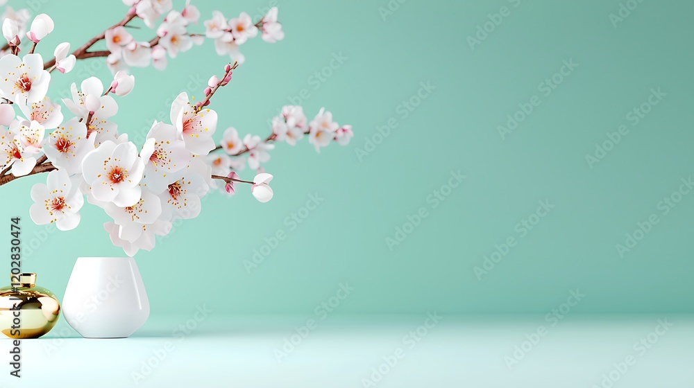 Delicate White Cherry Blossoms in Minimalist Vase Setting Delicate White Cherry Blossoms in Minimalist Vase Setting