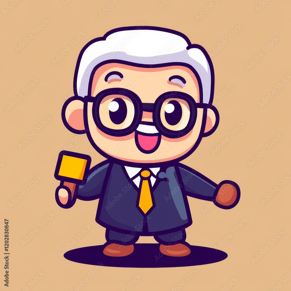 A cheerful cartoon character in a suit, holding a gavel, symbolizes authority and leadership, set against a simple beige background. A cheerful cartoon character in a suit, holding a gavel, symbolizes authority and leadership, set against a simple beige background.