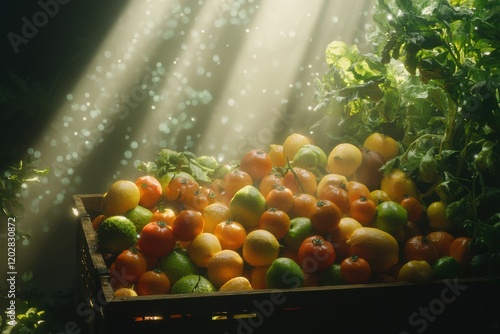 Harvesting vibrant fruits and vegetables indoor garden still life sunlit nature's bounty photo