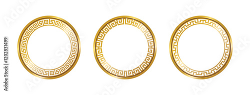 Greek circle pattern gold frame, round greek frame ornament, decorative frame, decoration elements vector illustration