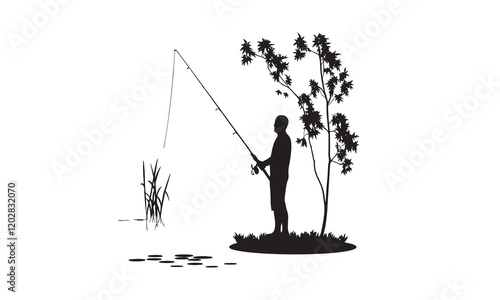 Fishing vector silhouette. Spinning fisherman illustration vector