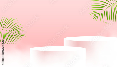 fashionable realistic pedestal stage smoky background for product showcase