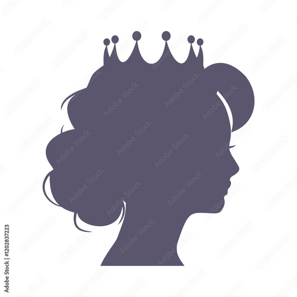 Profile view silhouette of a princess or queen. Cute girl portrait. Fashion branding emblem. Profile view silhouette of a princess or queen. Cute girl portrait. Fashion branding emblem.