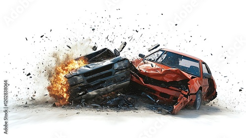 Car crash incident urban area digital artwork dramatic scene close-up photo