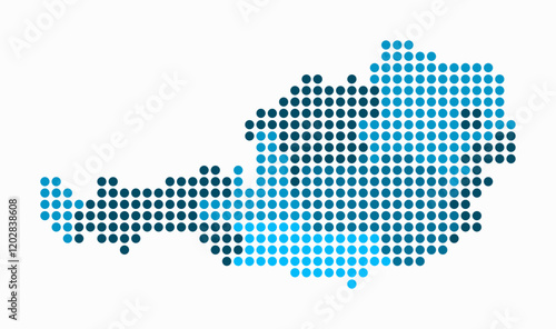 Austria dotted map. Digital style map of the country on white background. Austria shape with circle dots. Colored dots style. Large size circles. Abstract vector illustration.