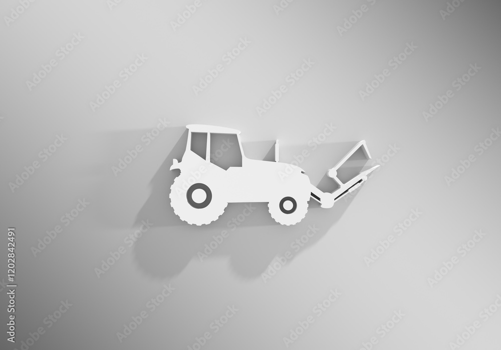 Agricultural machinery. Vehicle for field farm work. Industrial tractor transport icon. 3D render
