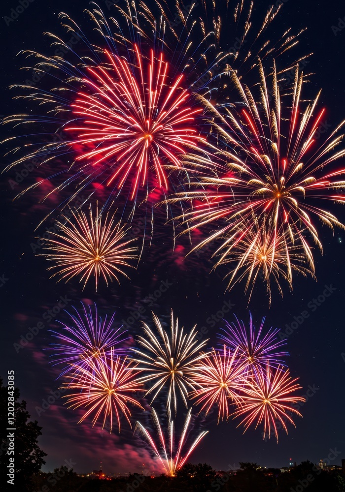 Fototapeta premium Vibrant fireworks lighting up the night sky in a spectacular display of colors