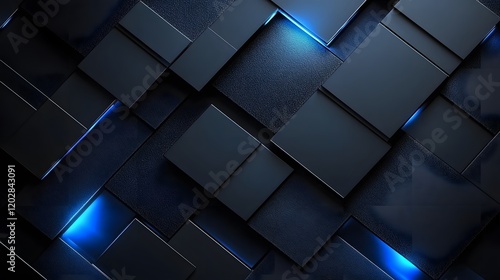 Wallpaper Mural Abstract Dark Blue and Black Square Pattern with Glowing Neon Lines Geometric Background Texture Torontodigital.ca