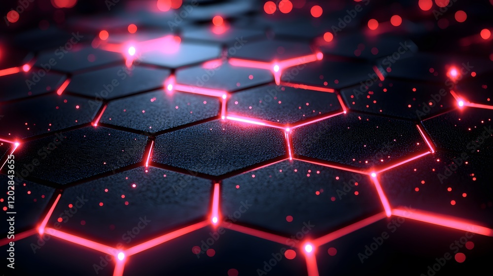 Abstract Dark Hexagon Pattern with Red Neon Lights Futuristic Technology Background Abstract Dark Hexagon Pattern with Red Neon Lights Futuristic Technology Background