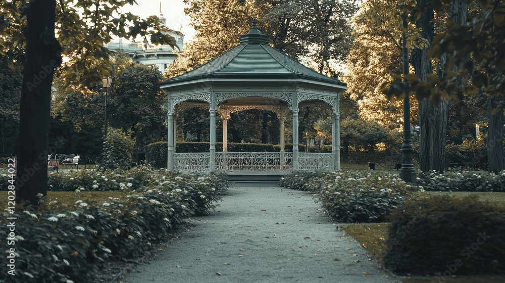 Obraz premium Elegant gazebo in a lush garden park.