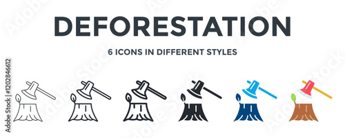 Deforestation Icon In Different Style Vector Illustration. Designed In Thin Line, Regular Line, Bold Line, Glyph, Color Fill, And Flat Style Can Be Used For Web