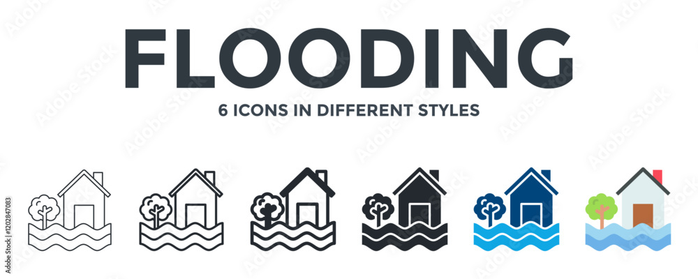 Flooding Icon In Different Style Vector Illustration. Designed In Thin Line, Regular Line, Bold Line, Glyph, Color Fill, And Flat Style Can Be Used For Web Flooding Icon In Different Style Vector Illustration. Designed In Thin Line, Regular Line, Bold Line, Glyph, Color Fill, And Flat Style Can Be Used For Web