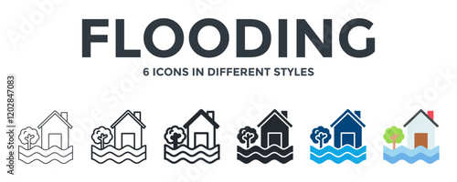 Flooding Icon In Different Style Vector Illustration. Designed In Thin Line, Regular Line, Bold Line, Glyph, Color Fill, And Flat Style Can Be Used For Web