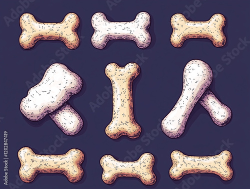 Dog Bone Treats Collection - Vintage Style Illustration photo