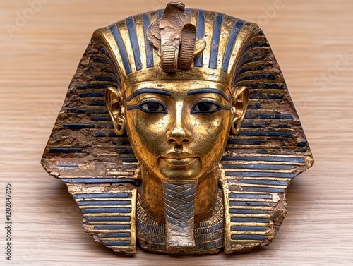 Ancient Egyptian funerary mask of gold and lapis lazuli photo