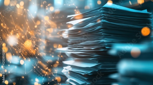 Stack of Paper with Abstract Lights