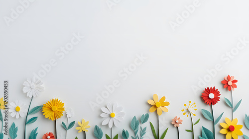 Exquisite Paper Flowers in Vibrant Colors, Creatively Arranged on a Minimalistic Background for a Whimsical and Charming Touch photo