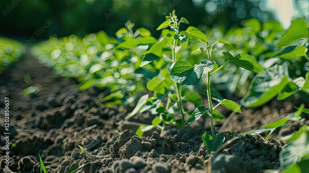 Close-up of soybean plants with unripe pods in a field. Close-up of soybean plants with unripe pods in a field.