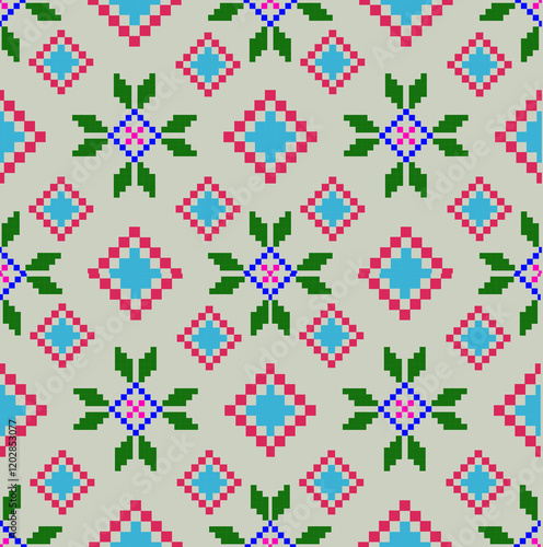 Seamless pixel background with floral pattern