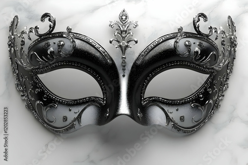 Elegant black mask on marble, party backdrop photo