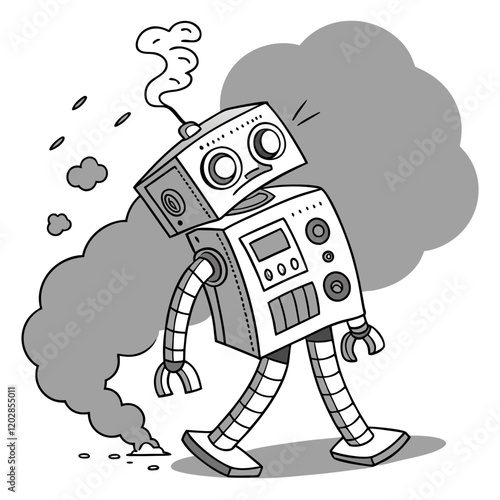 Broken robot emits smoke vector