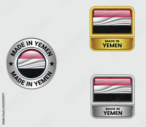 Made in Yemen icon set isolated on Gray background.   Yemen product label