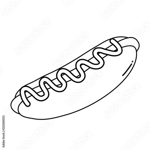 sausage with bun and mustard sauce, outline element