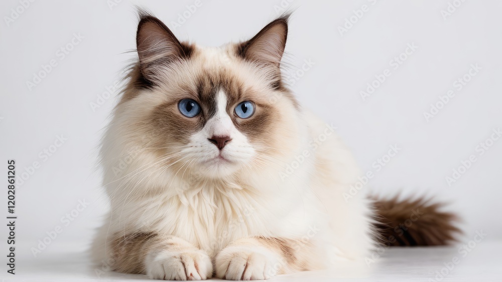 Portrait of Chocolate point ragdoll cat on grey background Portrait of Chocolate point ragdoll cat on grey background