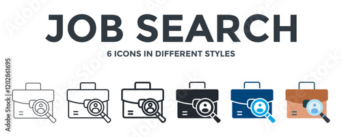 Job Search Icon In Different Style Vector Illustration. Designed In Thin Line, Regular Line, Bold Line, Glyph, Color Fill, And Flat Style Can Be Used For Web